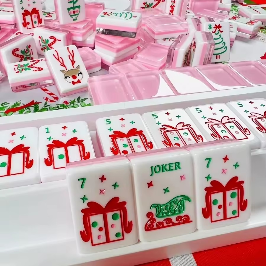 Pink Christmas Mahjong Tiles