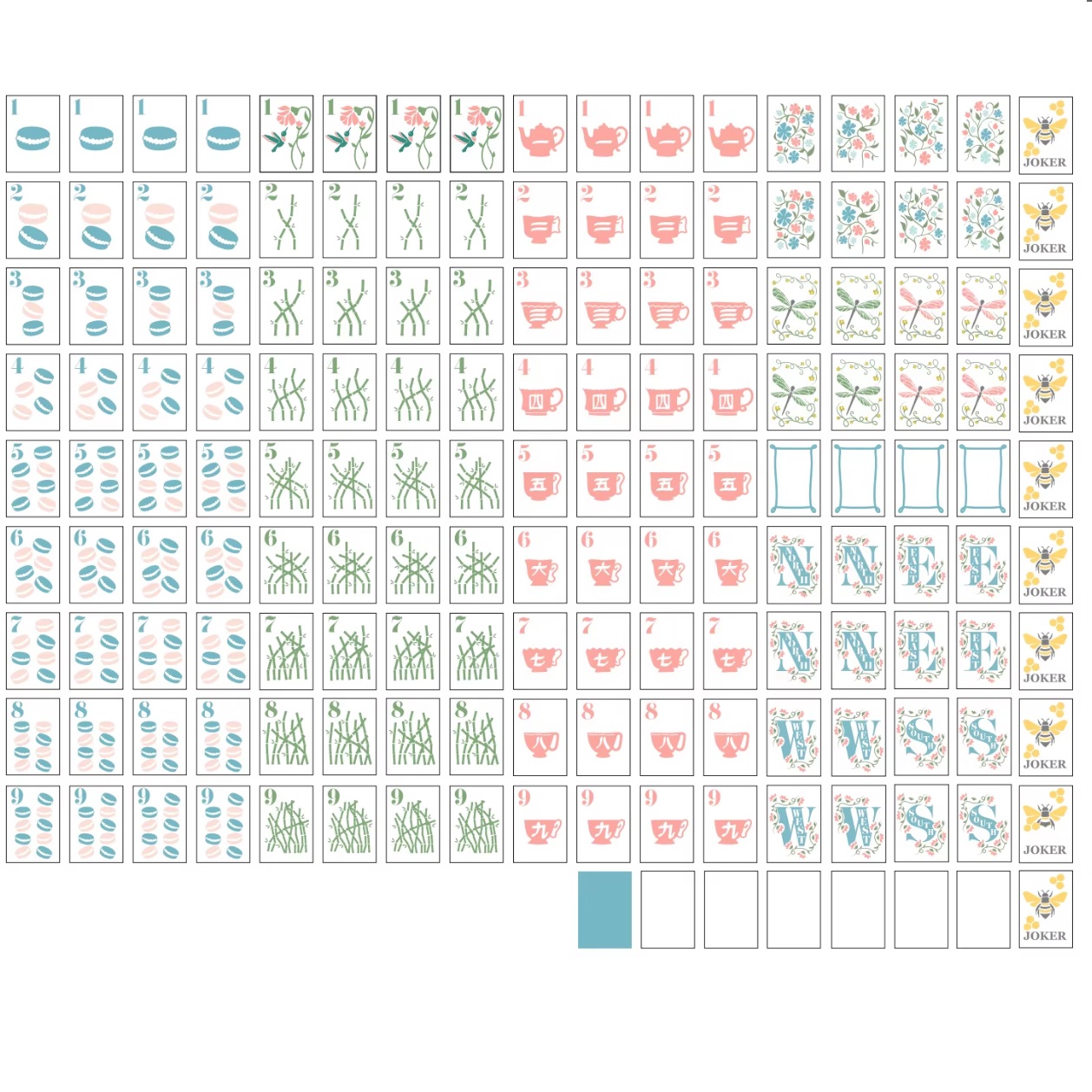 Blue Background Bees Mahjong Tiles