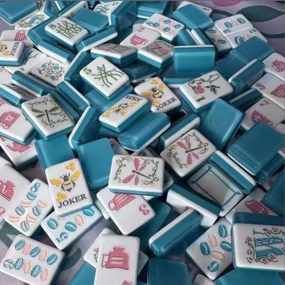 Blue Background Bees Mahjong Tiles