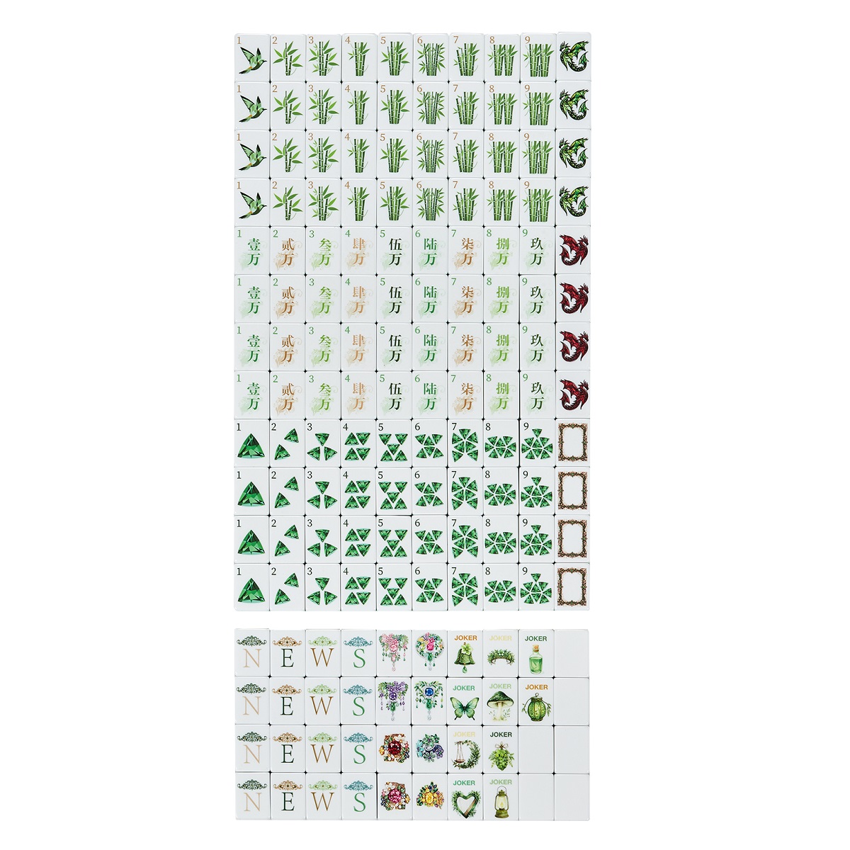 Green Butterfly Mahjong Tiles