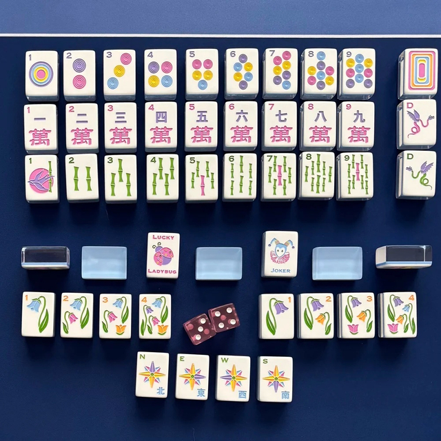 Blue Lucky Ladybug Mahjong Tiles