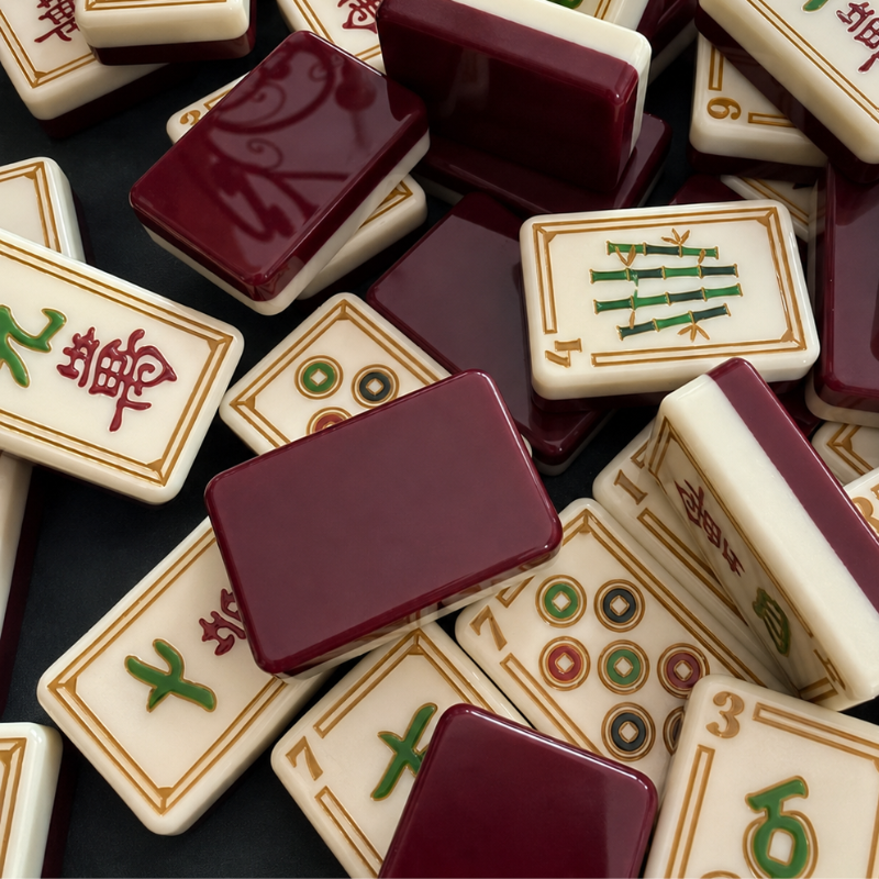 Wine Red Blue Mahjong Tiles